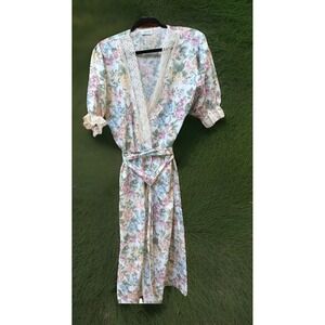 Vintage Lorraine Belted Dressing Gown‎ Sz  Small Nightgown Floral Granny